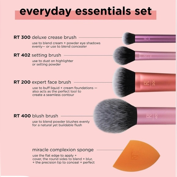 🩷REAL TECHNIQUES🩷 Everyday Essentials Makeup Brush & Sponge Set/NIB - Picture 3 of 7